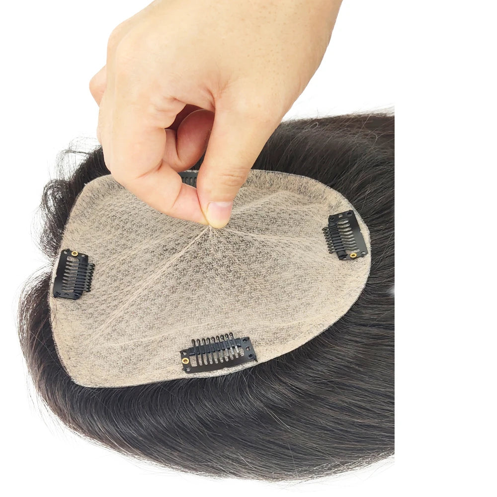 Scalp Base Toupee Virgin Asian Human Hair Women Topper Skin Overlay Fine Clip in Hairpiece Straight Wavy Black Brown
