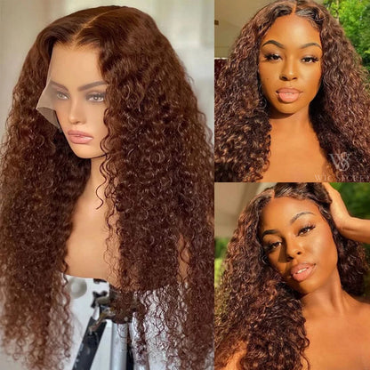 Chocolate Brown 13x4 HD Lace Frontal Wig Lace Front Kinky Curly Human Hair Wigs Transparent 4×4 Lace Closure Curly Wig for Women