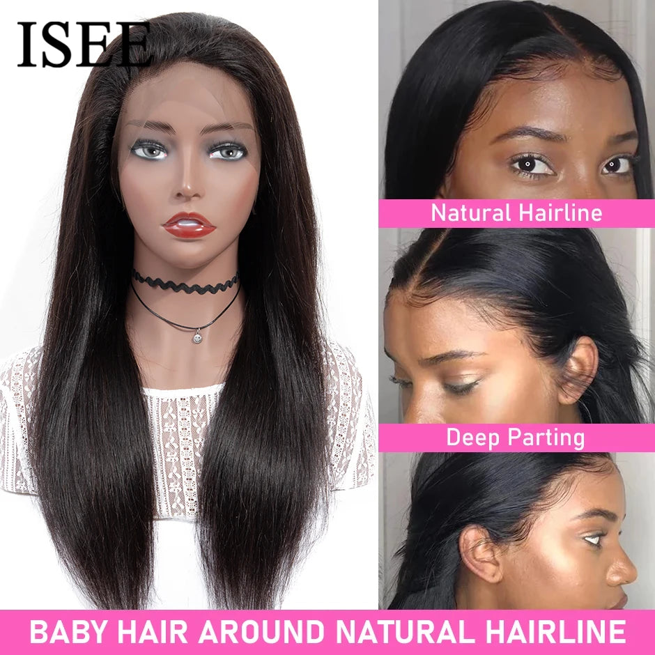 ISEE HAIR 13x6 HD Lace Frontal Wigs Human Hair Straight Full Lace Front Wigs For Women Pre-plucked Transparent Lace Wigs On Sale