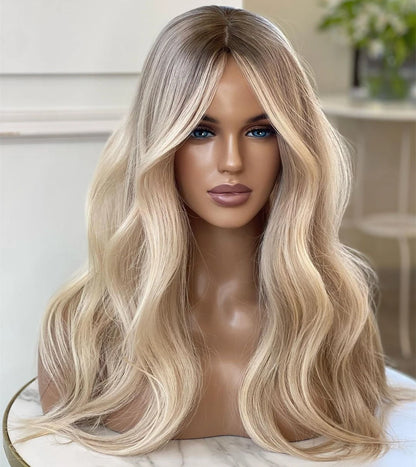 HD Lace Frontal Wig: Brown Roots Blonde Ombre