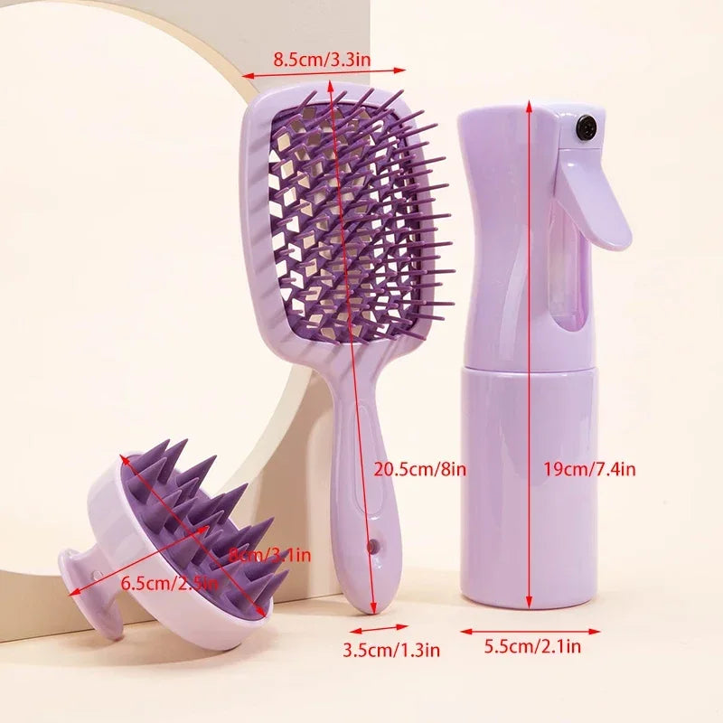 3pcs/set Spa Care Hair Shampoo Brush Natural Wet Curly Hollow Detangling Hair Brush Set Salon Professional Hairdressing Tools