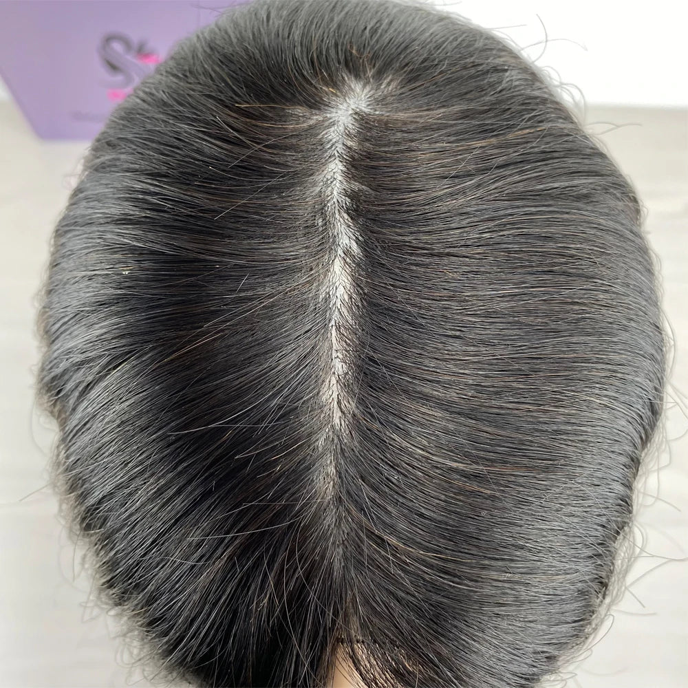 Scalp Base Toupee Virgin Asian Human Hair Women Topper Skin Overlay Fine Clip in Hairpiece Straight Wavy Black Brown