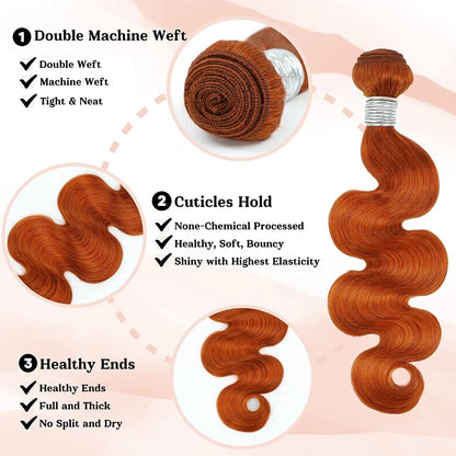 Orange Ginger Bundles Brazilian Human Hair Body Wave Bundles Weave Unprocessed Virgin Soft Hair Extensions Copper Orange Color
